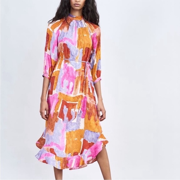 Anthropologie Dresses & Skirts - Maeve by‎ Anthropologie Jessamine Mock Neck Maxi Dress Size XL pink orange